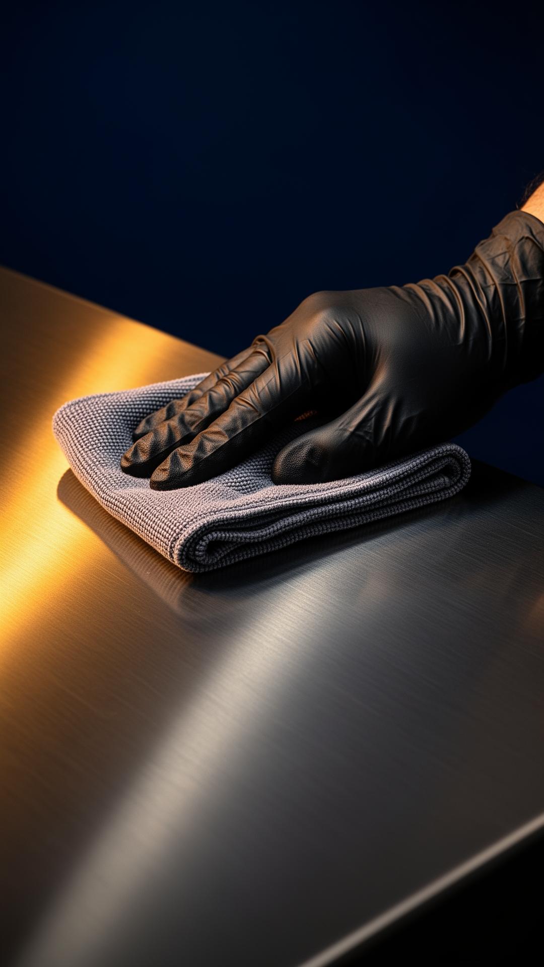 Detail of microfiber cleaning on stainless surface